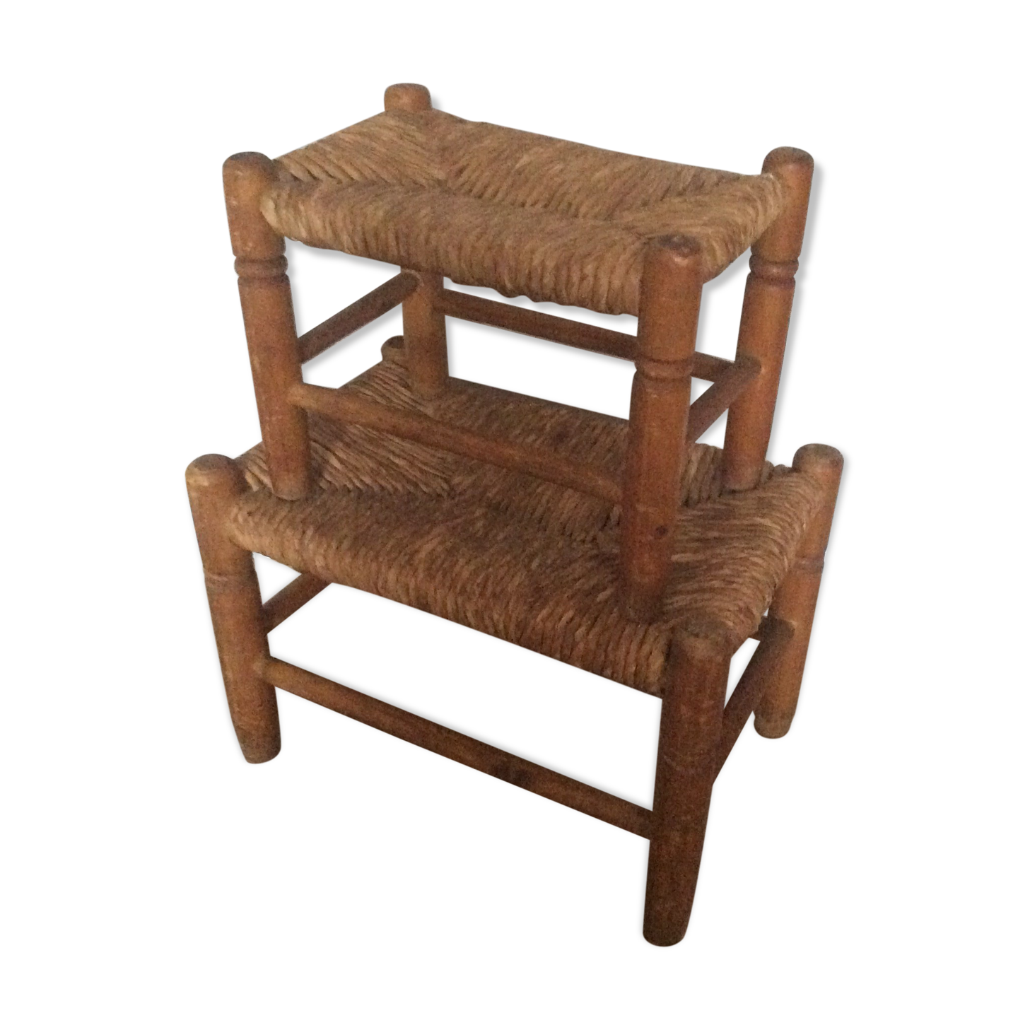 Duo de repose-pieds en bois et paille