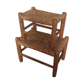 Duo de repose-pieds en bois et paille