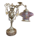 Bronze table lamp with dragon arm and cut glass shade, 1940s