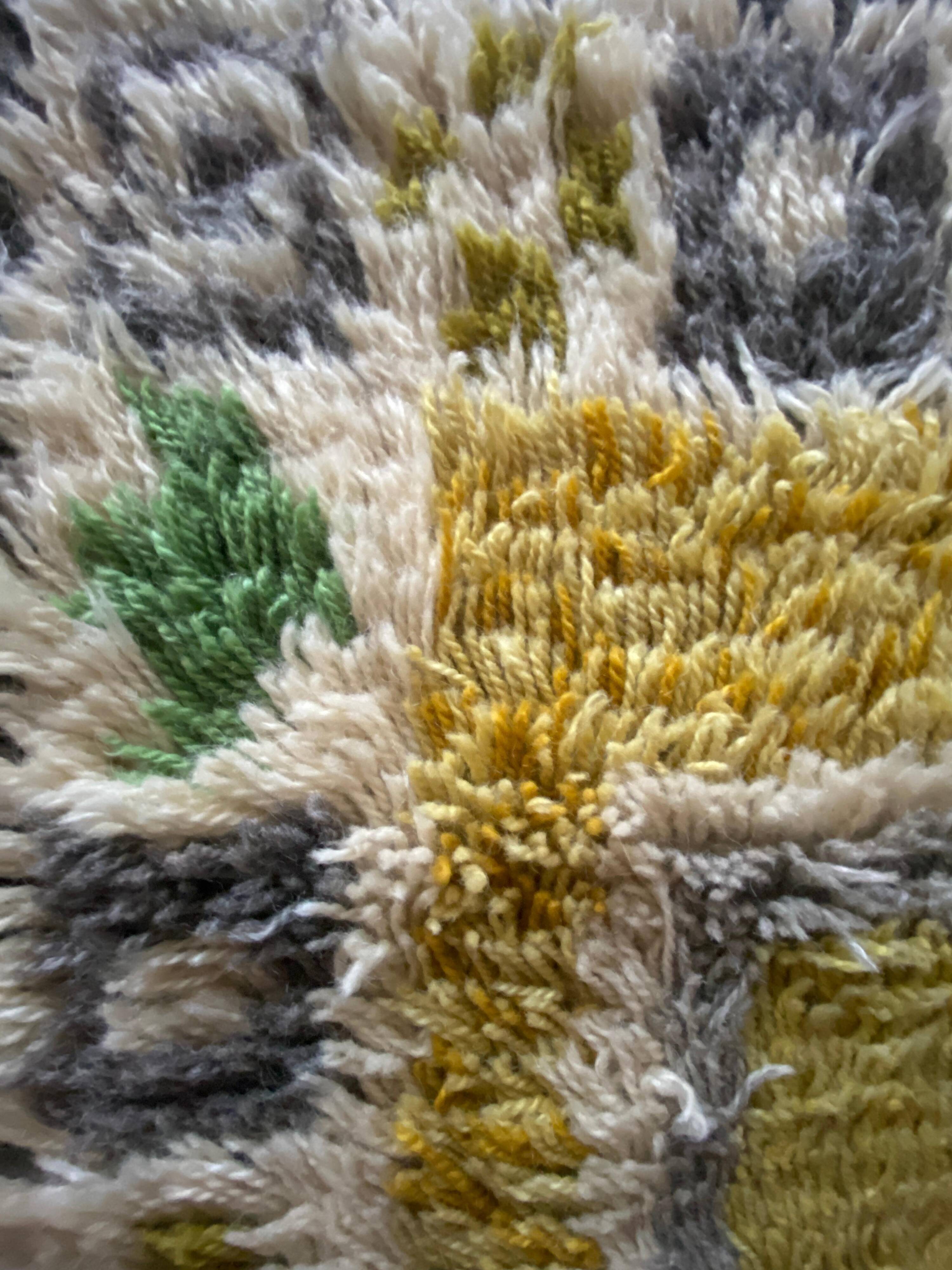 Mid-century Modern High Pile, Yellow, White, Green & Grey Rya Rug, Sweden, 1960s