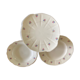 Set of 3 dishes digoin and sarreguemines ecru with flowers