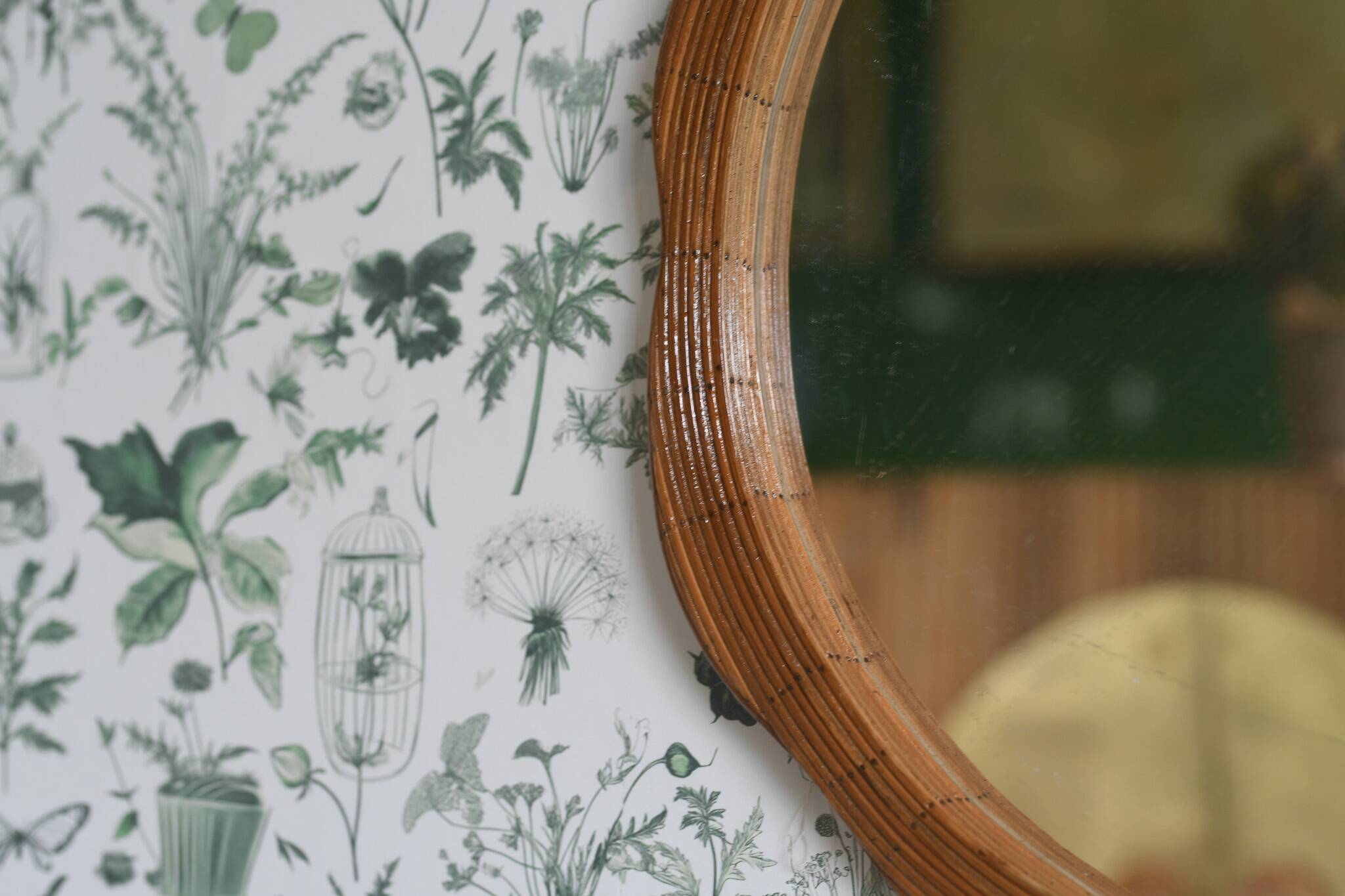 Floral Shaped Rattan Wall Mirror