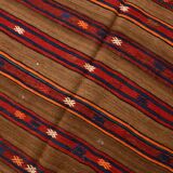 Pinstriped Pattern Red Brown Vintage Kilim Rug, 154x246Cm