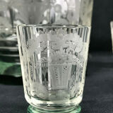 Carafe and batch of 5 engraved crystal glasses