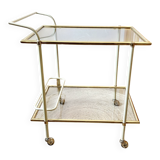 Dessert table with a cream-coloured metal structure and golden brass, 1960s.