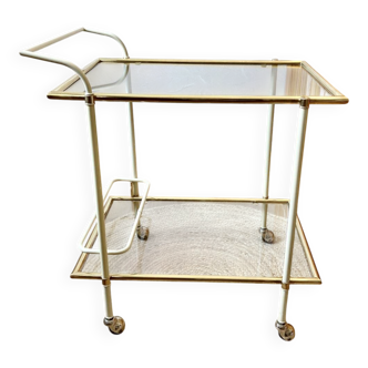 Dessert table with a cream-coloured metal structure and golden brass, 1960s.