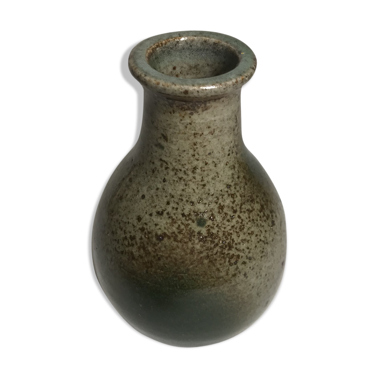 Old Villenauxe ceramic stoneware vase, vintage green grey