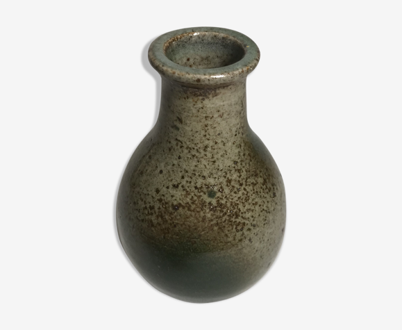 Ancien vase grès céramique Villenauxe, gris vert vintage | Selency