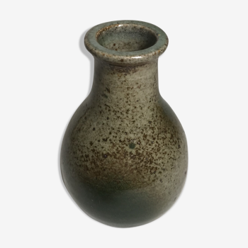 Ancien vase grès céramique Villenauxe, gris vert vintage
