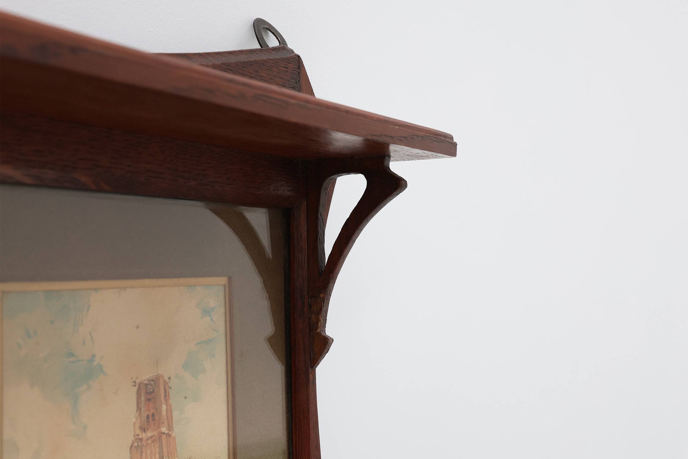 Art Nouveau Wall-Mounted Coat Rack with Framed Watercolors by Cassier, Belg