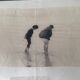 Black and white photo on fabric, framed