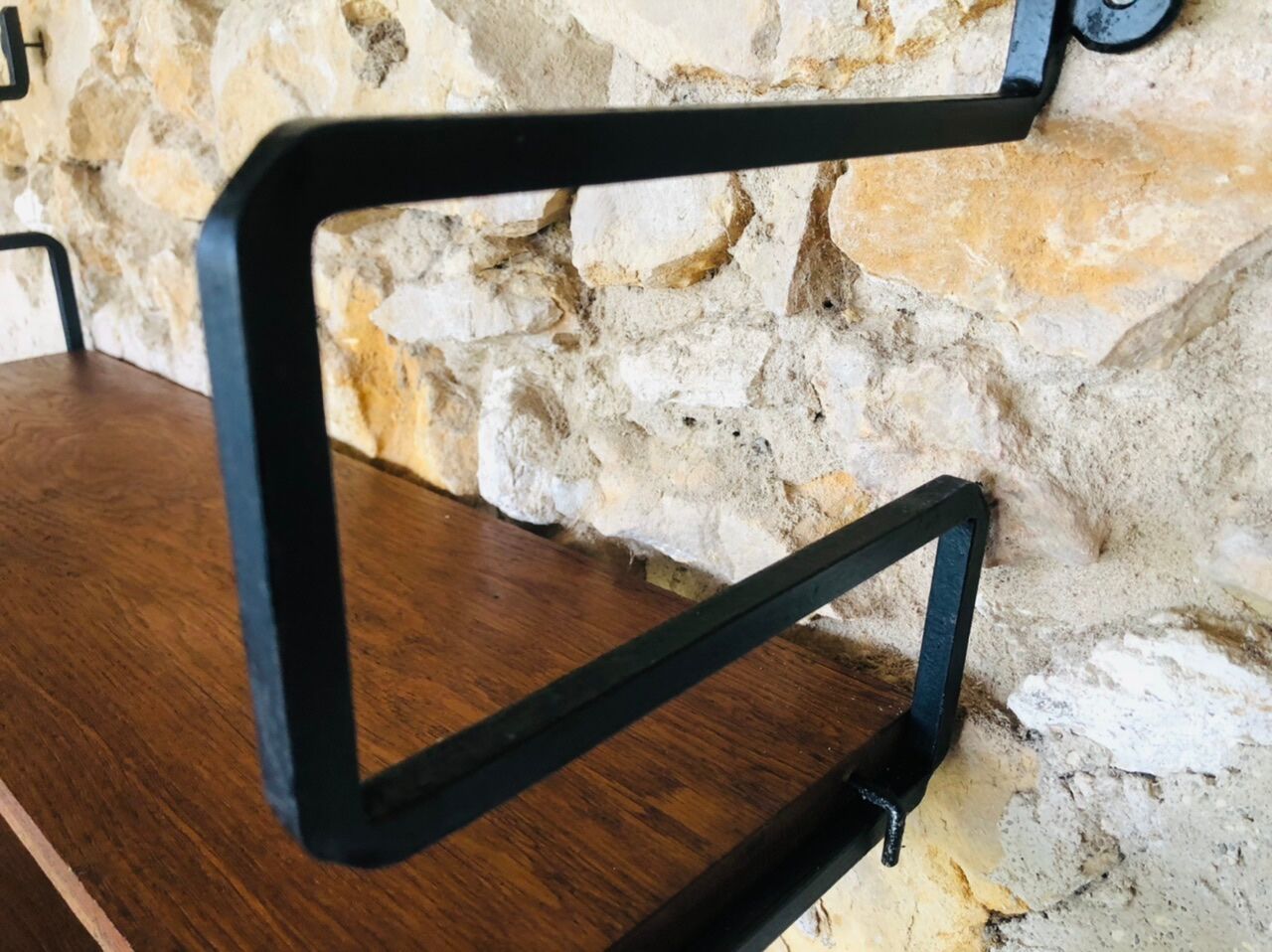 Vintage metal and wood wall shelf, Scandinavian circa 60