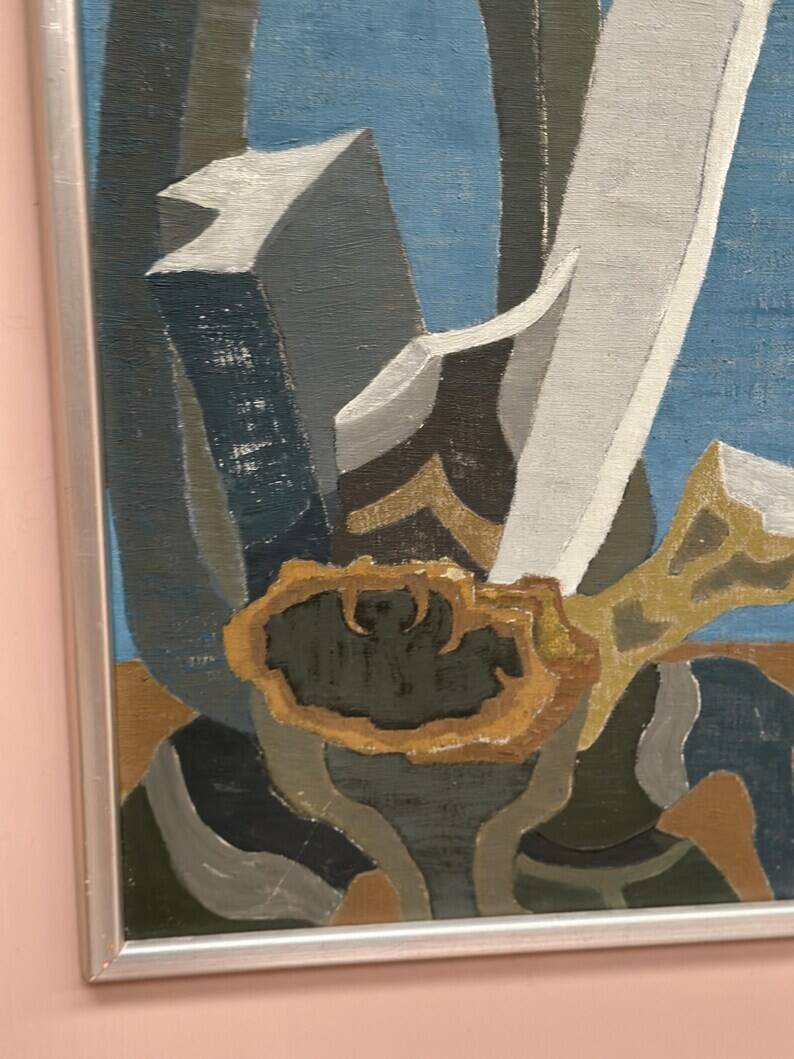 Original Swedish Oil on Canvas – "Aqave" by Marit Wahlström Schönbäck – Signed – Dated 1969 – Framed – 37 × 64 cm