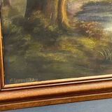 Tableau pastel fin XIXe signé A. Leroumeau aux vaches près de l'étang
