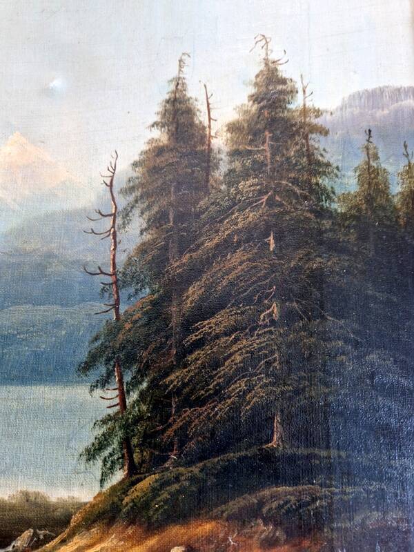 August Achilles (1798-1861) - Oil on canvas - Lakeside landscape in Switzerland
