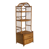 Bibliothèque meuble étagère buffet Rotin bambou vintage 1960