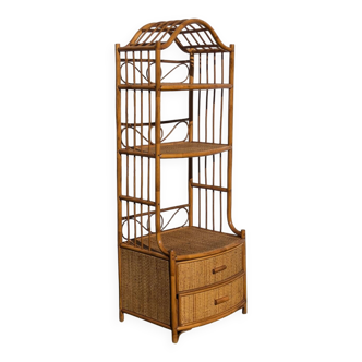 Vintage 1960s Rattan Bamboo Bookcase Shelf Buffet