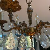 Lustre ancien 6 branches en bronze avec pampilles en cristal