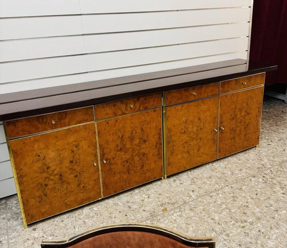 Modernist Sideboard in Radica and Gilded Metal, 1970s