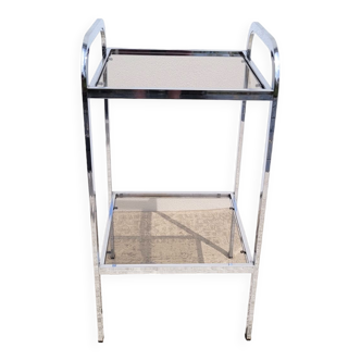Side table chrome shelf and smoked glass 1970