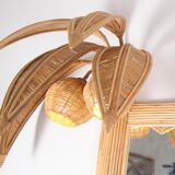 Double illuminated coconut/palm rattan mirror