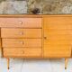 Large vintage chest of drawers with 4 drawers and oak storage, circa 1960s.