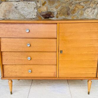 Large vintage chest of drawers with 4 drawers and oak storage, circa 1960s.