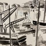 Watercolor port of Sanary-Sur-Mer