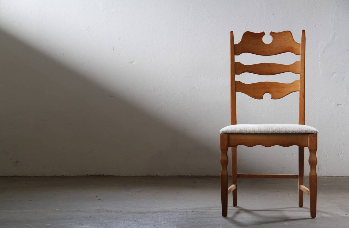 Set of 6 vintage Danish oak razorblade highback chairs by H. Kjærnulf, 1960s