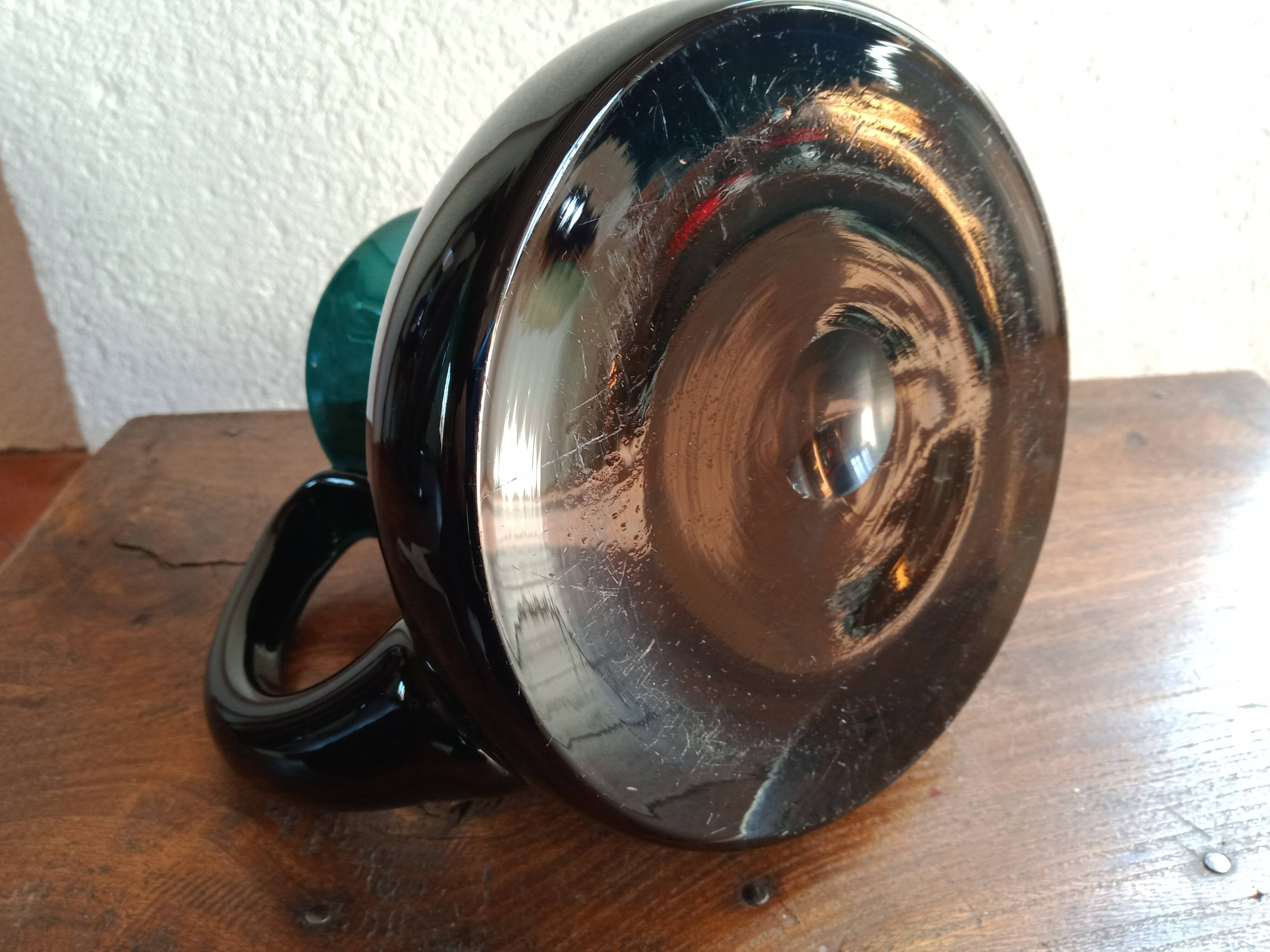 Deep green jug or pitcher with modern design - thick glass