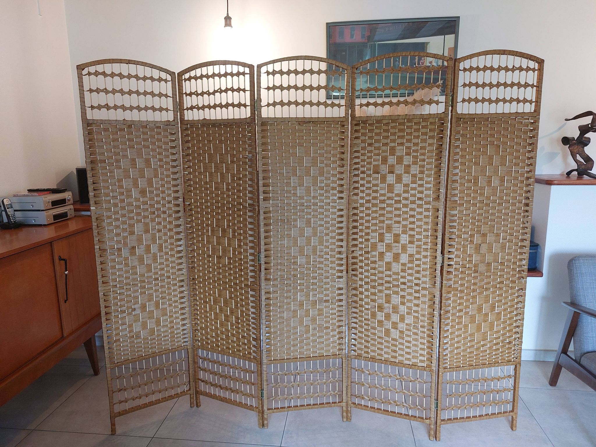 paravent osier, rotin, 5 panneaux