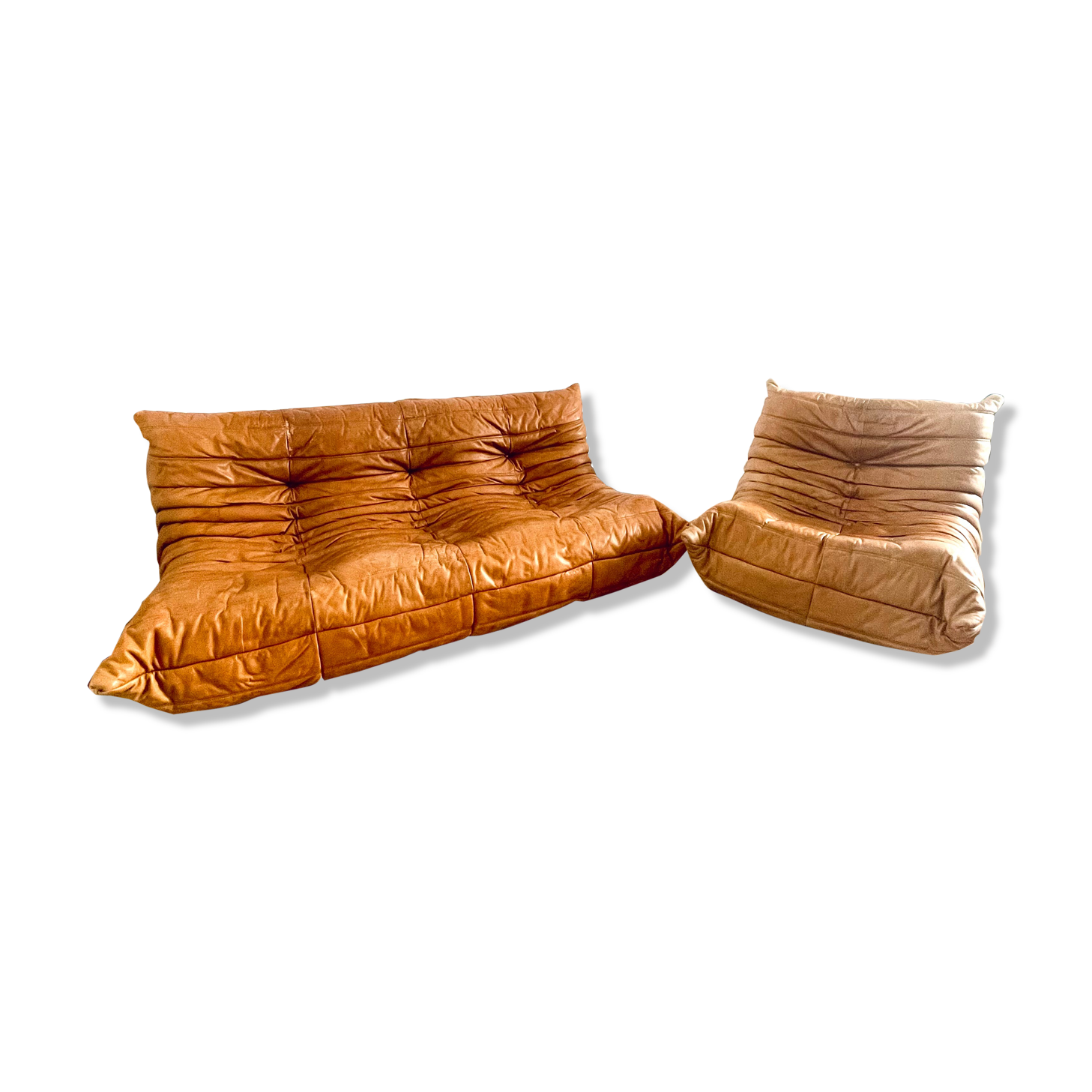 Togo 3-seater sofa and leather chair By Michel Ducaroy for Ligne Roset