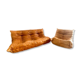 Togo 3-seater sofa and leather chair By Michel Ducaroy for Ligne Roset