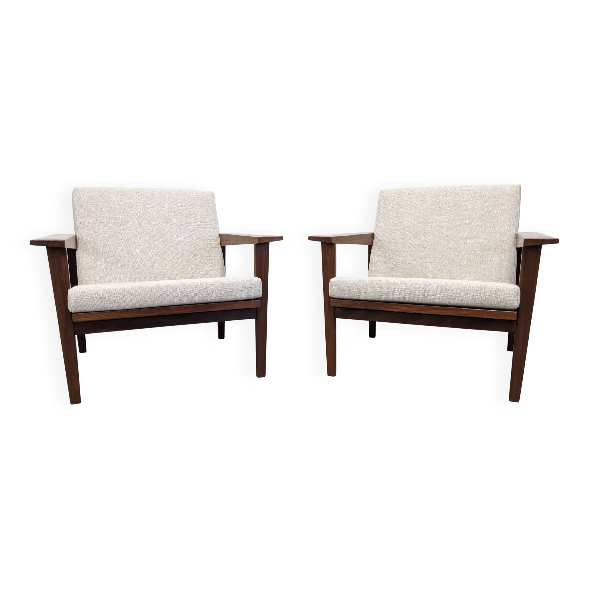 Pair of Scandinavian style armchairs in teak, France circa 1950.