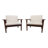 Pair of Scandinavian style armchairs in teak, France circa 1950.