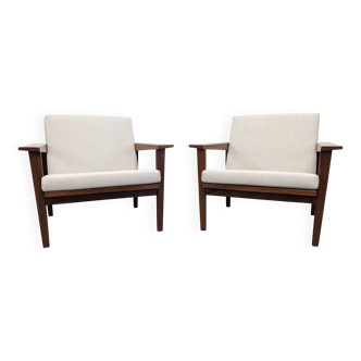Pair of Scandinavian style armchairs in teak, France circa 1950.