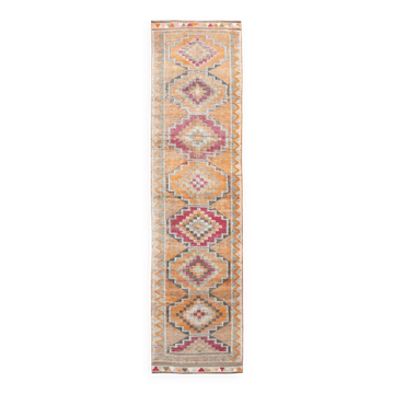 3x12 Pale Orange & Pink Vintage Wool Runner Rug, 86x352Cm