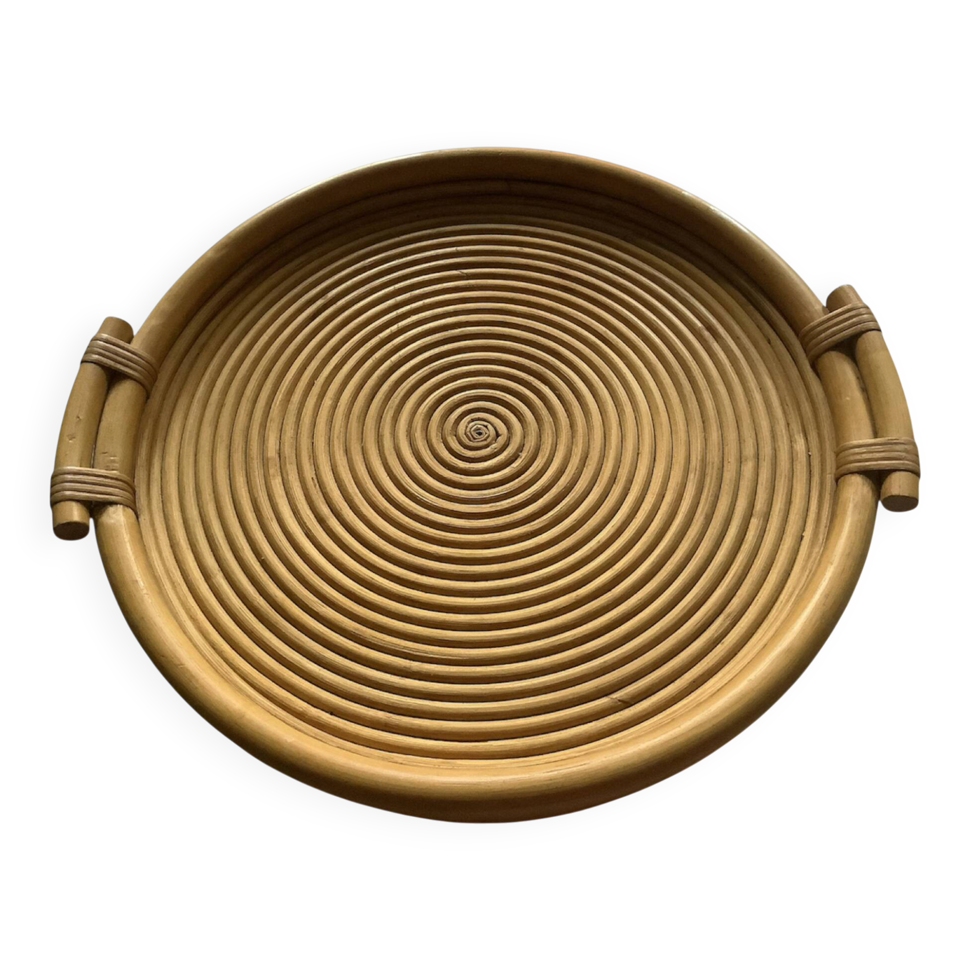 Spiral rattan vintage plateau – Large model 41 cm