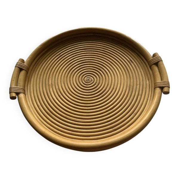 Plateau vintage en rotin spiralé – Grand modèle 41 cm — Beyit