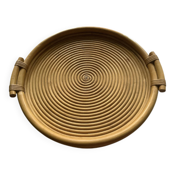 Spiral rattan vintage plateau – Large model 41 cm