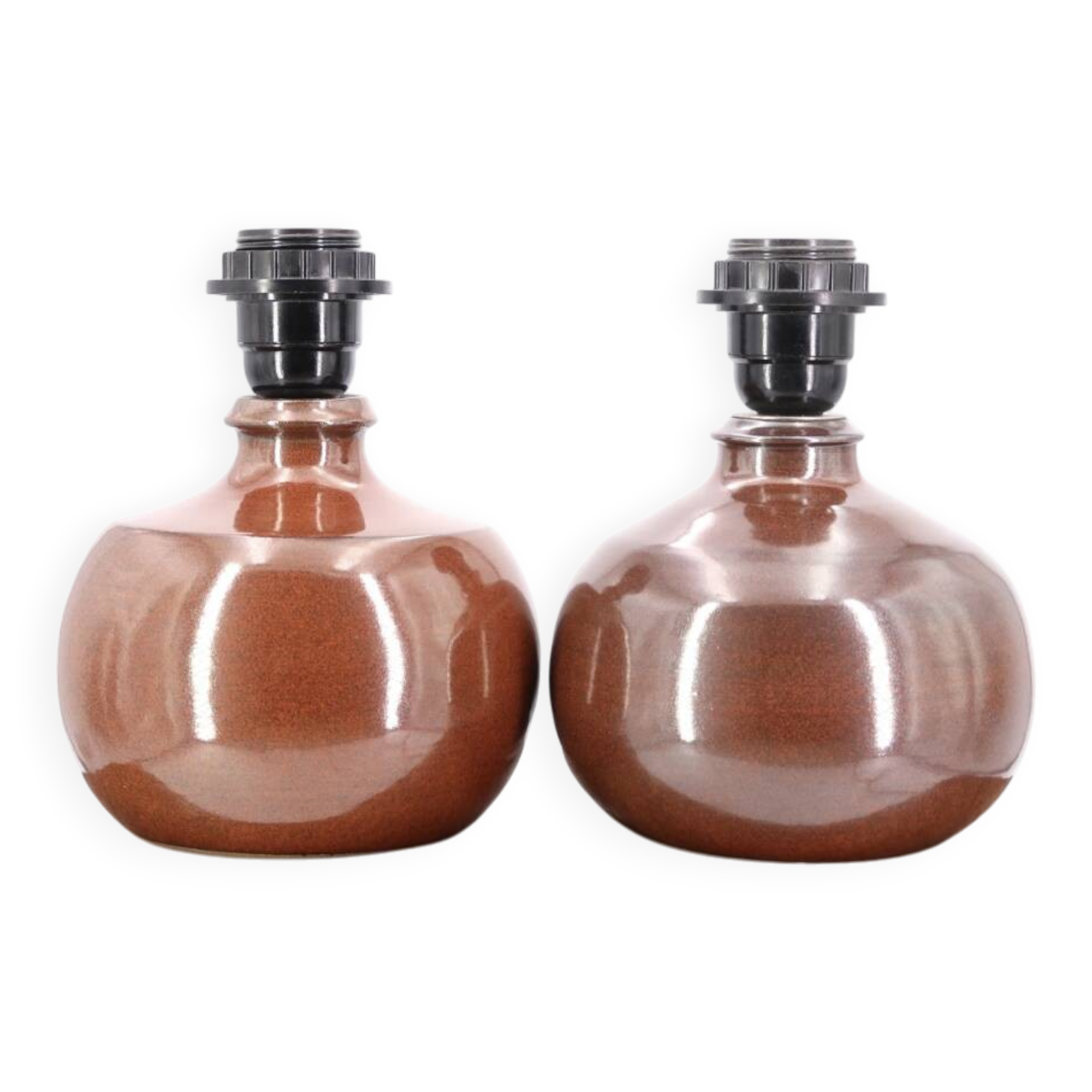 Pair of burgundy brown ceramic lamps, 1970s