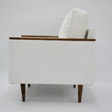 Fauteuil cube original des années 70, entièrement restauré, bouclé blanc
