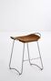 Contemporary Counter Bar Stool Silver Metal & Natural Tobacco Leather