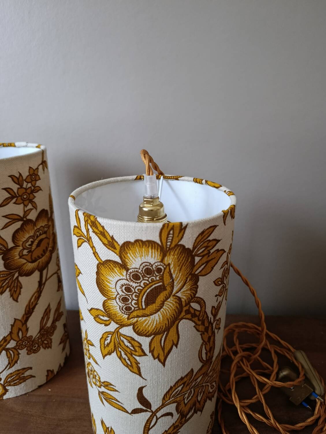 Vintage 1960s floral fabric portable lamp