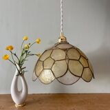 Vintage mother-of-pearl and brass lampshade pendant light