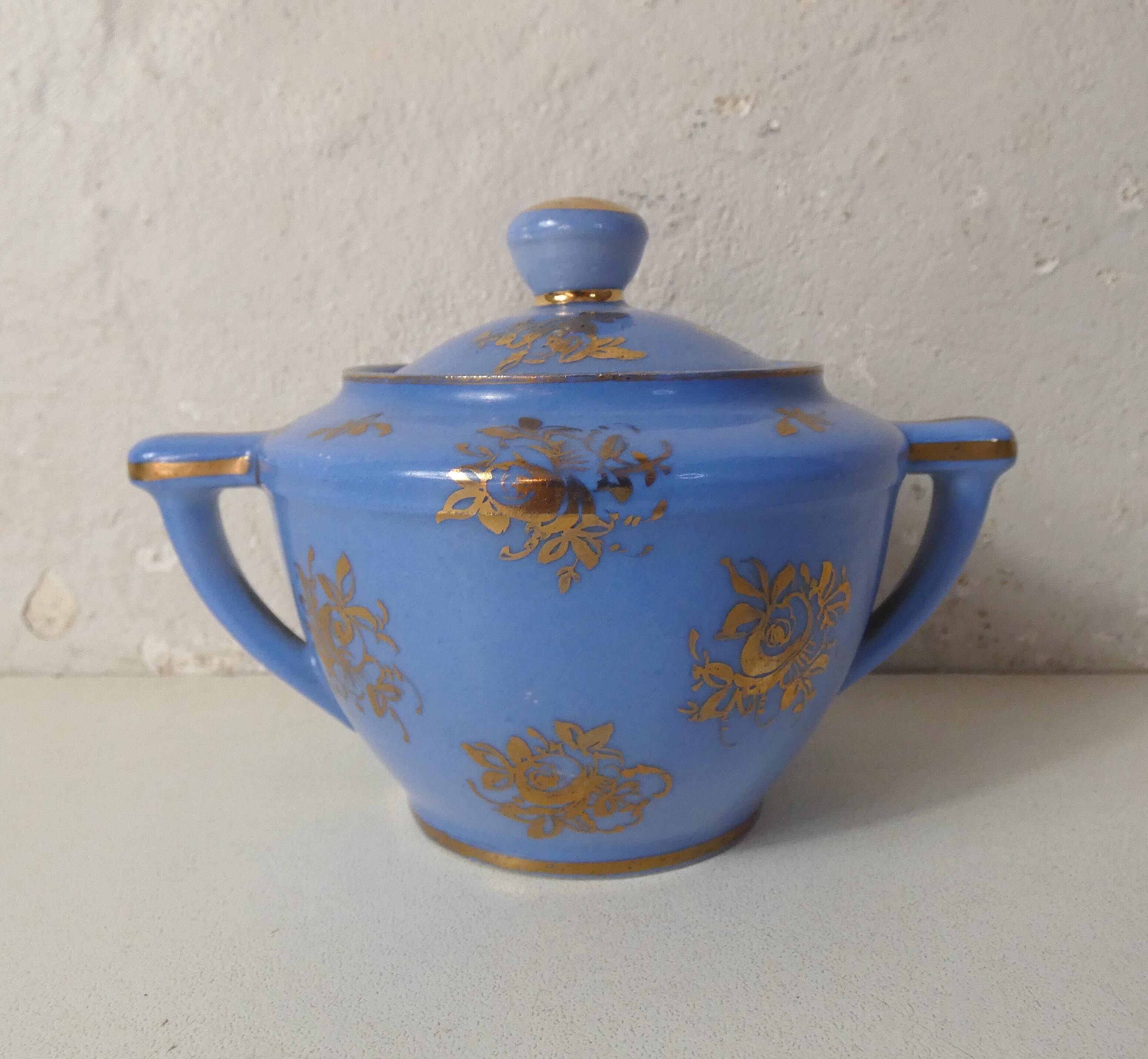 Head to head service porcelain limoges blue and gold