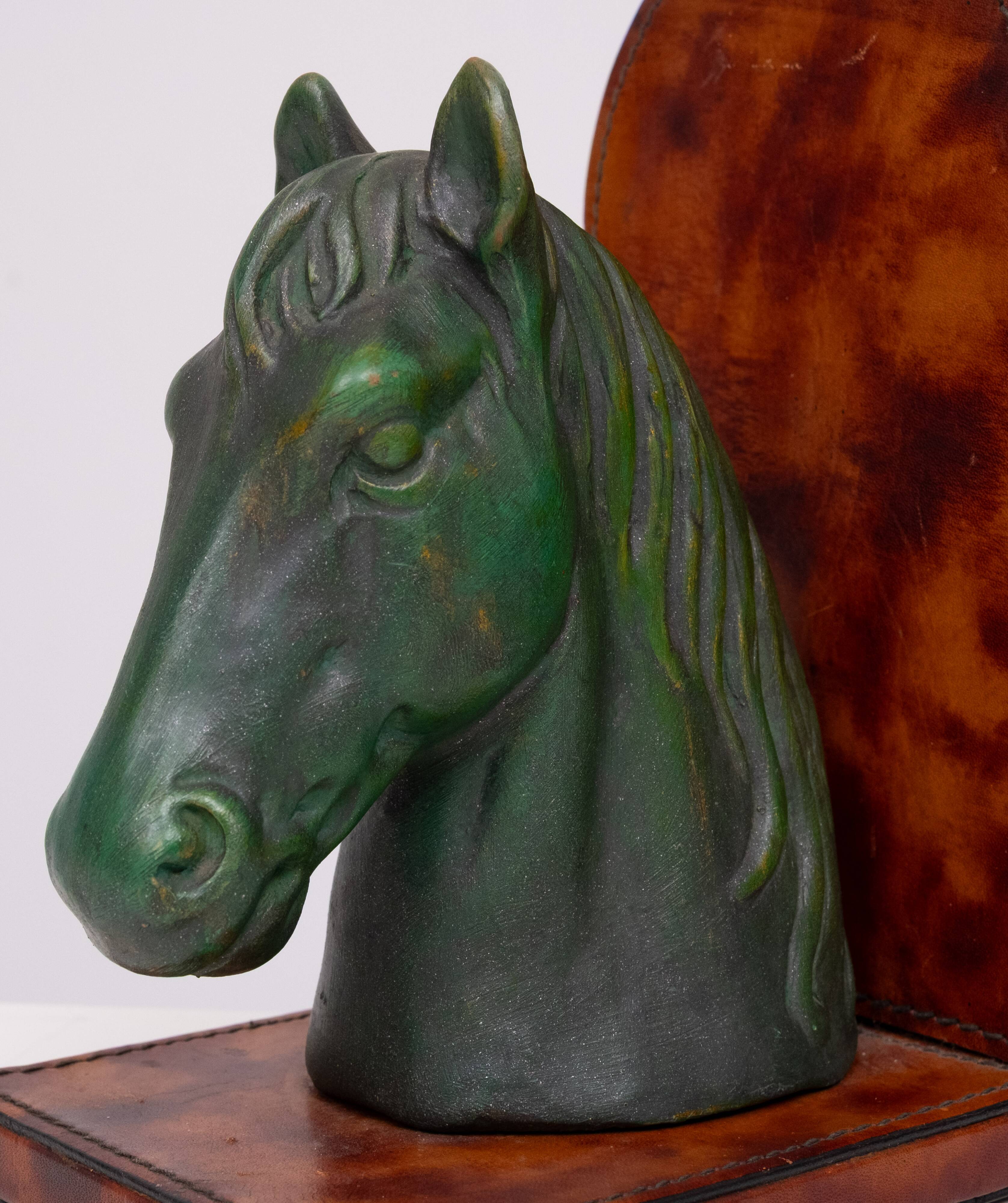 Ceramic and Leather Horses head bookends 1970s