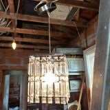 Vintage Chrome Chandelier and Transparent Plastic Pendants