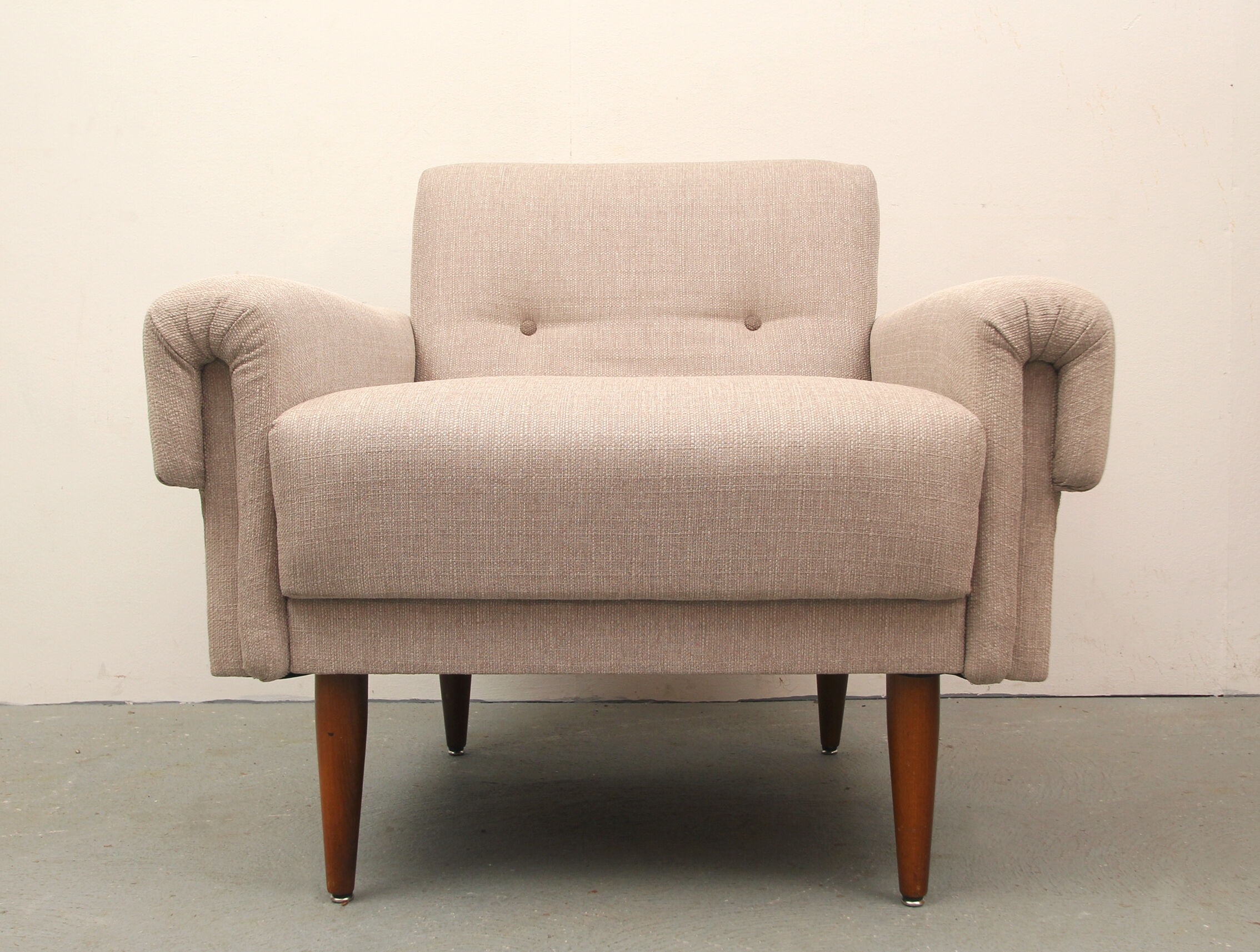 1950s polstery armchair beige, completely restored
