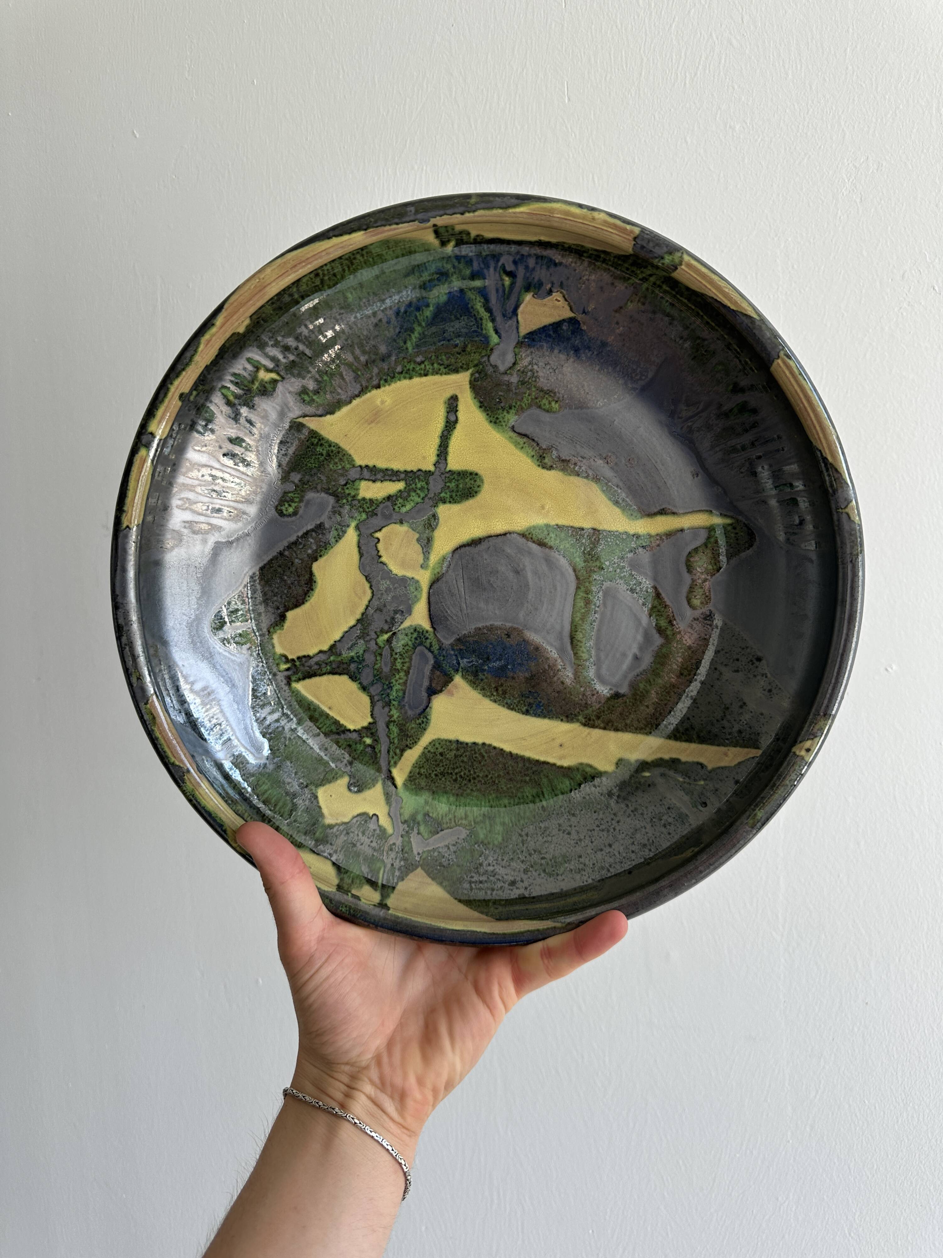 large colorful ceramic fruit basket dish